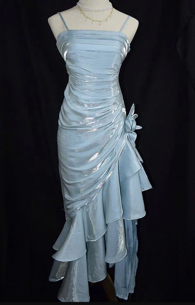 Charmantes Meerjungfrau High Low Satin Träger Partykleid Vintage Stil Ballkleid fg5848