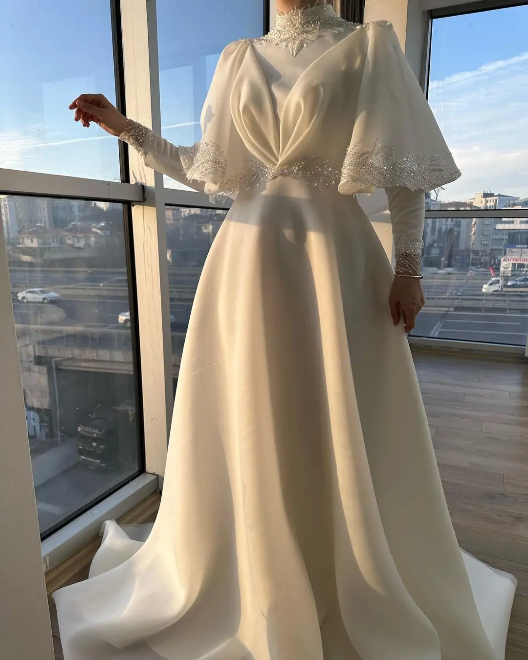 Dubai Formal Event Dresses Saudi Arabia Women's Prom Dresses High Neck Beadings Floor-Length Evening Dresses fg5765