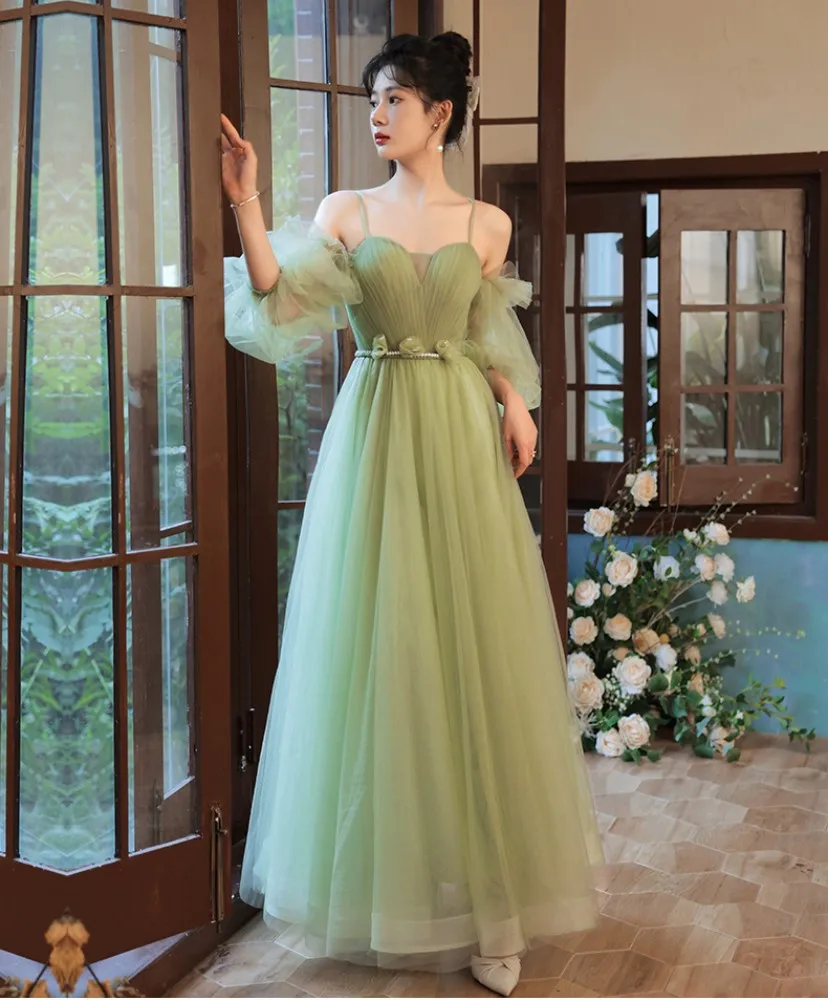 grünes A-Linien-Ballkleid aus Tüll, grünes Abendkleid aus Tüll fg2704