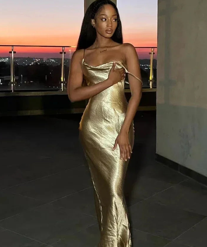 Elegantes rückenfreies Maxikleid aus Satin für Damen mit Spaghettiträgern, ärmellos, für Nachtclubs, langes Abschlussball-Partykleid fg6148