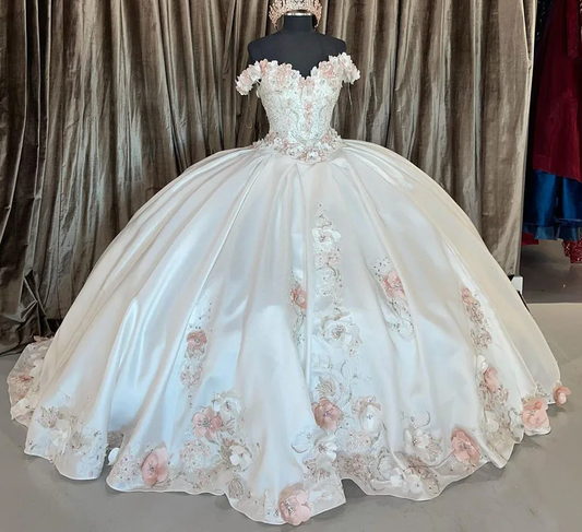 Robe de Quinceanera, robe de bal, fleurs 3D, appliques, corset en dentelle, Sweet 15/16, robes de remise de diplôme, fg5920