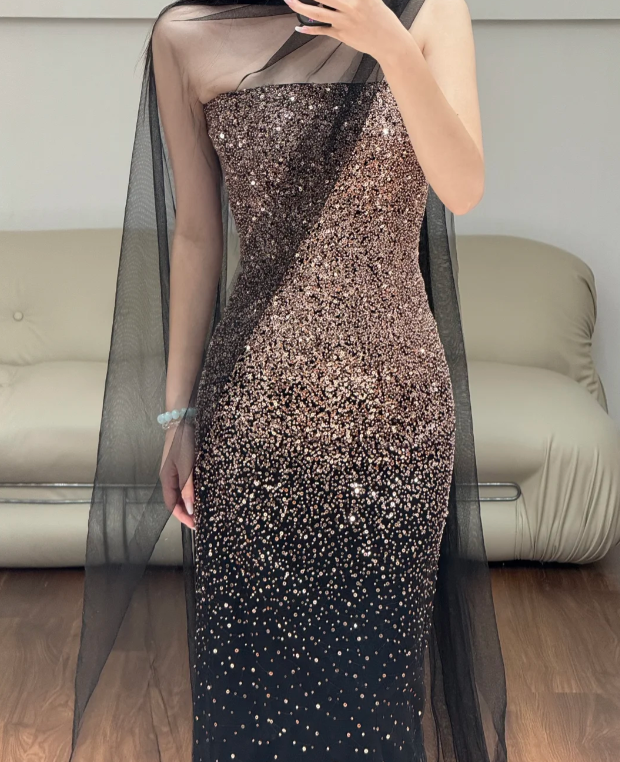 Robe de soirée longue sirène colorée à paillettes, tenue de remise de diplôme fg8362