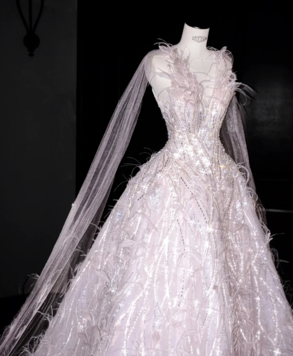 Pink Feather Prom Party Dress Sweet 16 Birthday Gowns fg8673