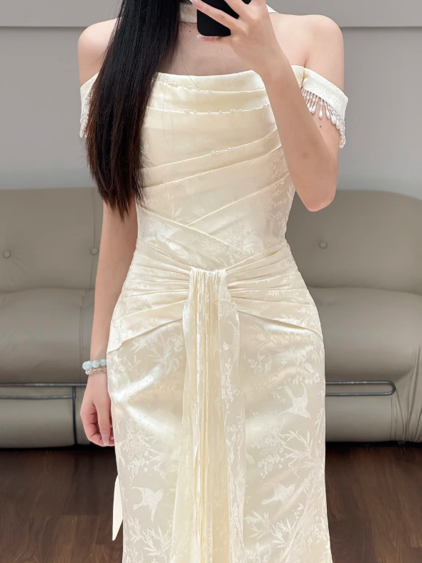 Off The Shoulder Cream Prom Party Dress Evening Dress Birthday Dress fg8628