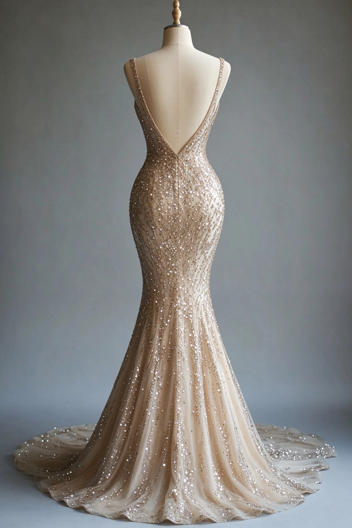 Champagne Mermaid Deep V Neck Tulle Sequin Beaded Long Prom Dress Sexy Evening Dress fg8571