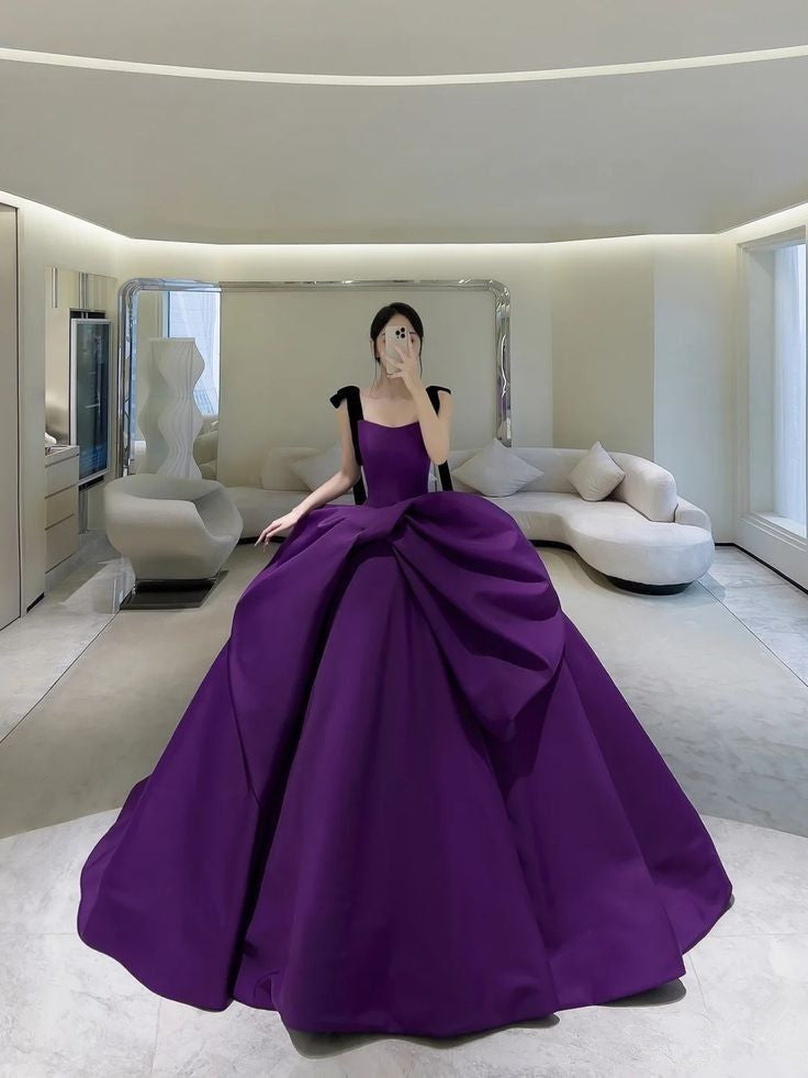 Robe de bal violette, robe de soirée trapèze, fg6821