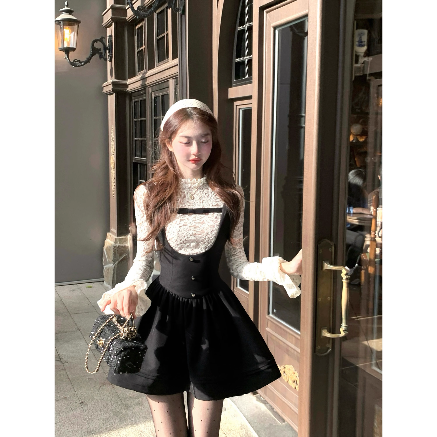 Vest dress with lace top inner layer set A50