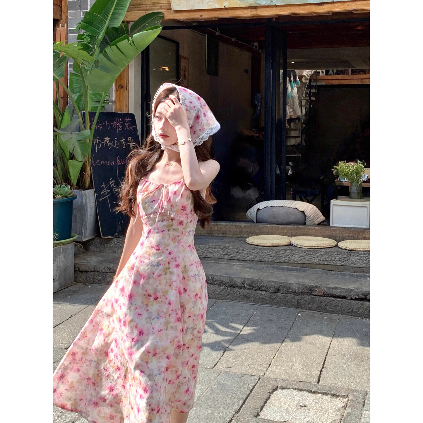 Floral print sundress, new summer long dress for women A94