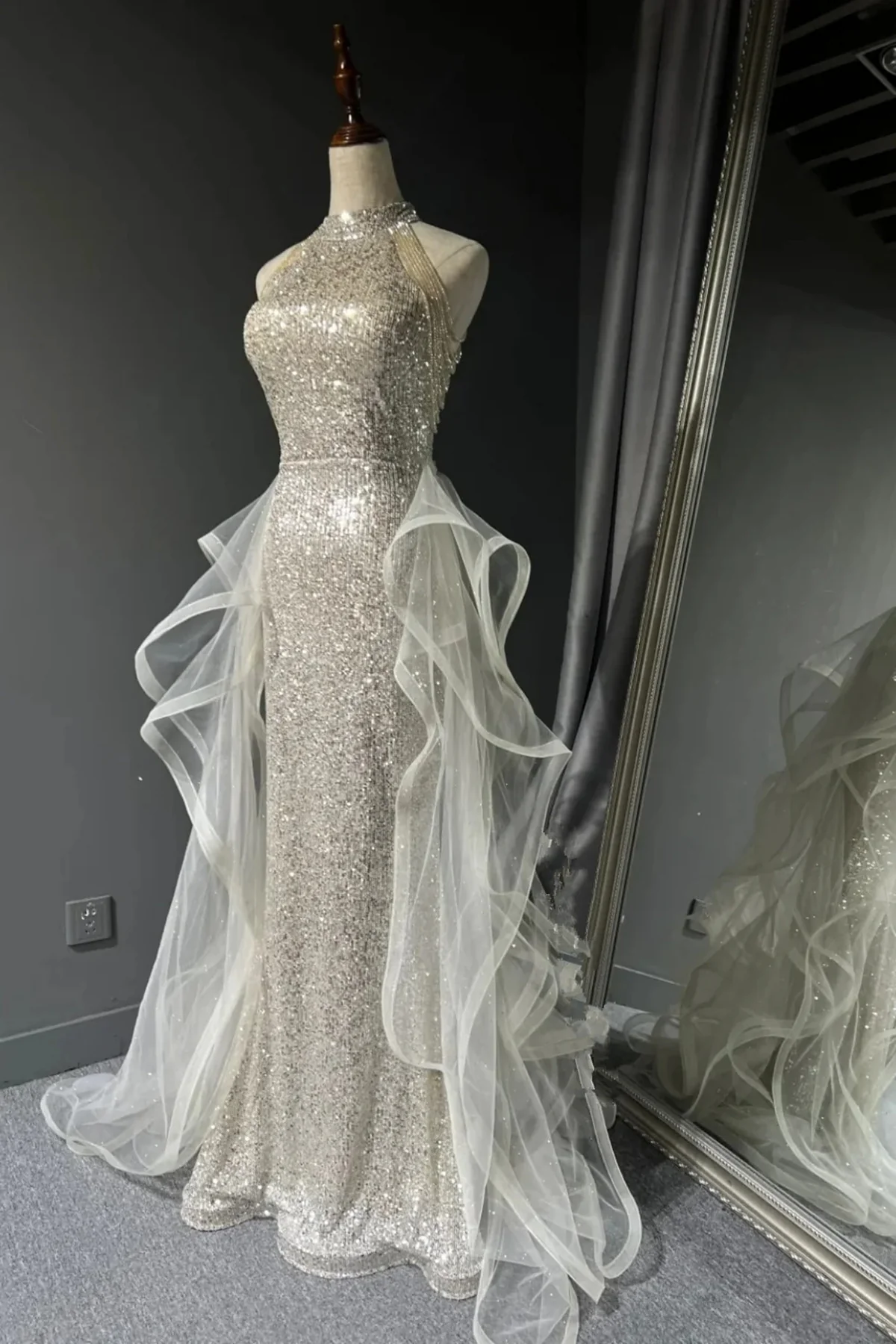 Robe de soirée longue sirène colorée à paillettes, tenue de remise de diplôme fg8362