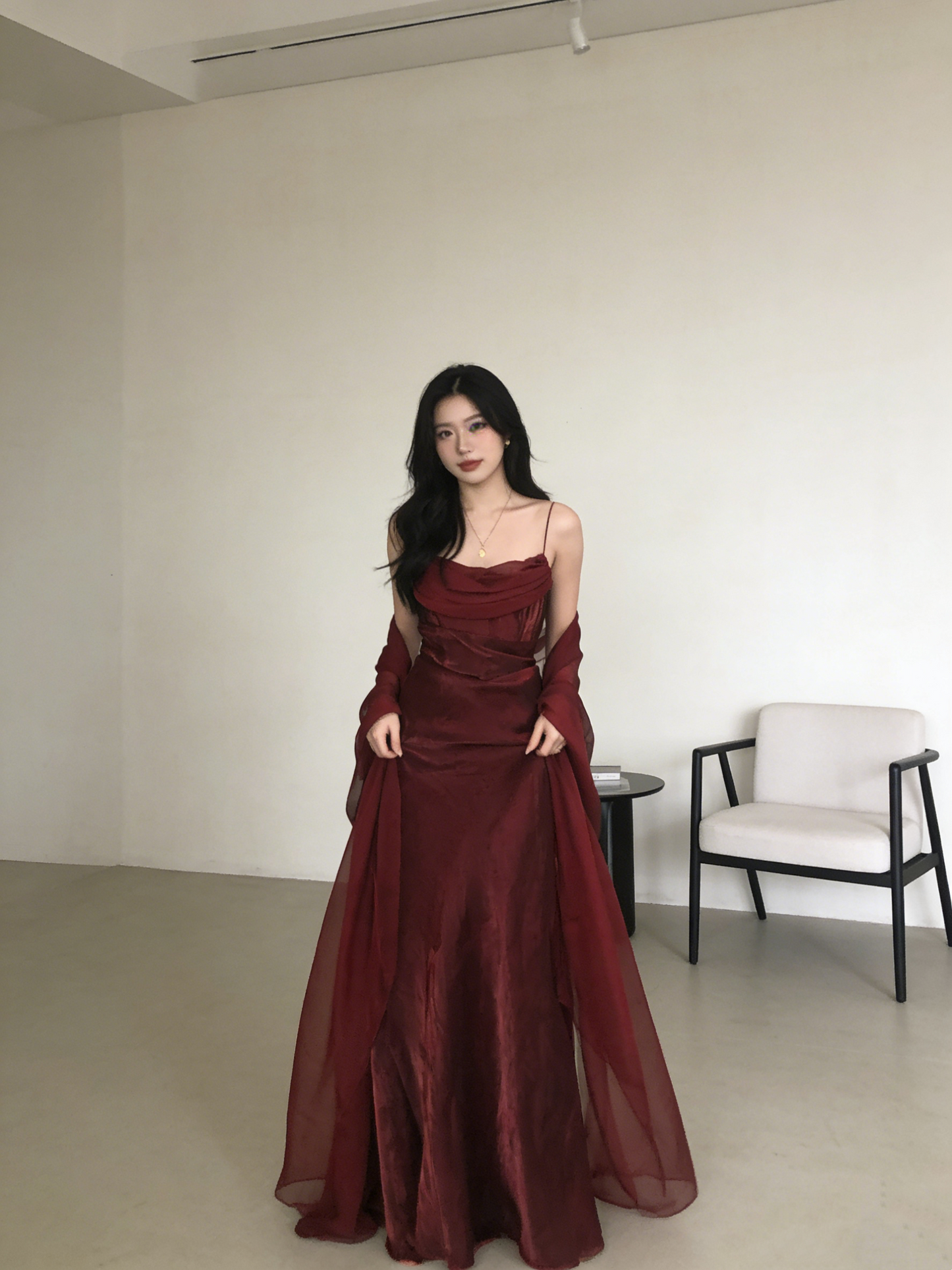 Spaghetti Straps Simple Burgundy Long Prom Dress fg1794