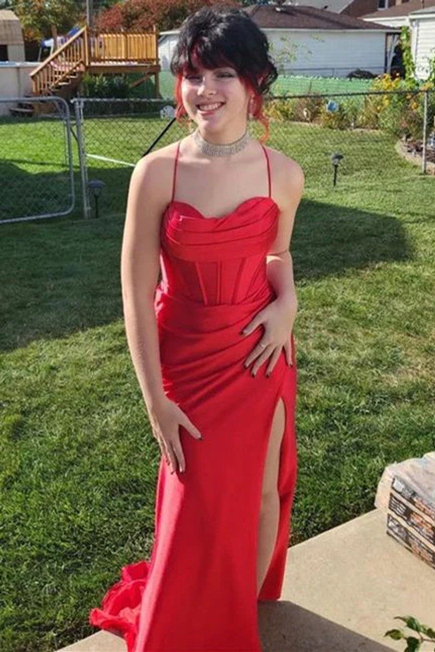 Burgundy Long Prom Dress with High Slit,Formal Graduation Evening Dresses fg4760