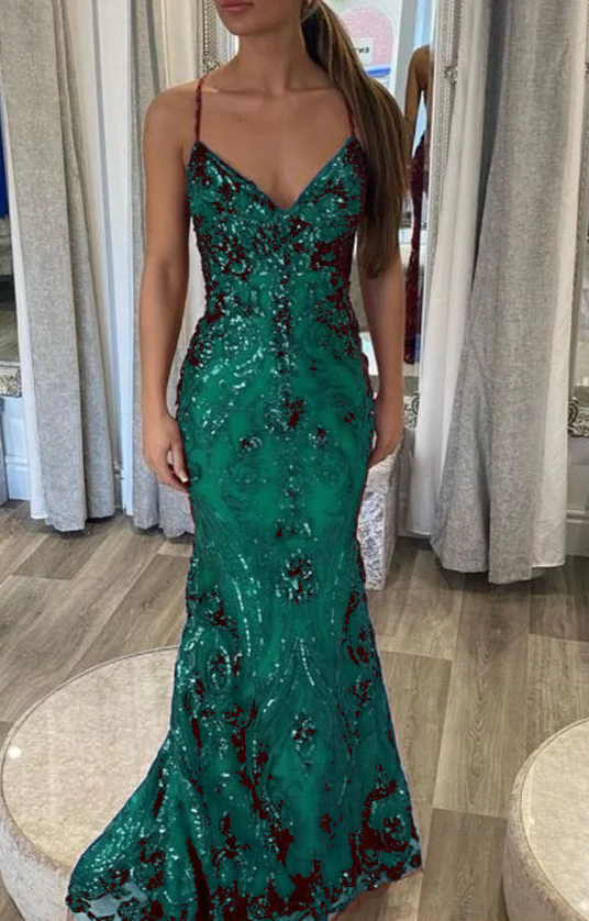 Designer Spaghetti Straps Long Mermaid Sleeveless Prom Dress fg4826