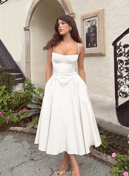 Simple Straps Sleeveless Party Dress White Prom Dress fg5334
