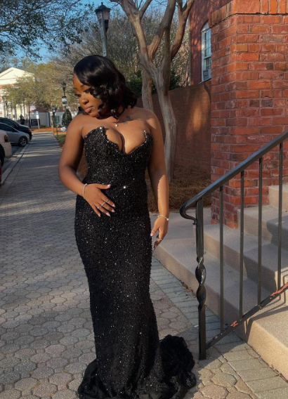 Black Strapless Mermaid Long Prom Dress Evening Gown fg6763