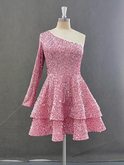 Robe de soirée courte rose à paillettes, coupe trapèze, dos nu, tenue d'anniversaire, fg7116