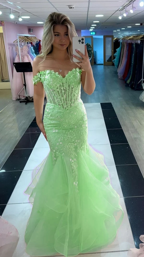 Yellow Mermaid Lace Evening Prom Dress, Long Party Formal Dresses fg7181