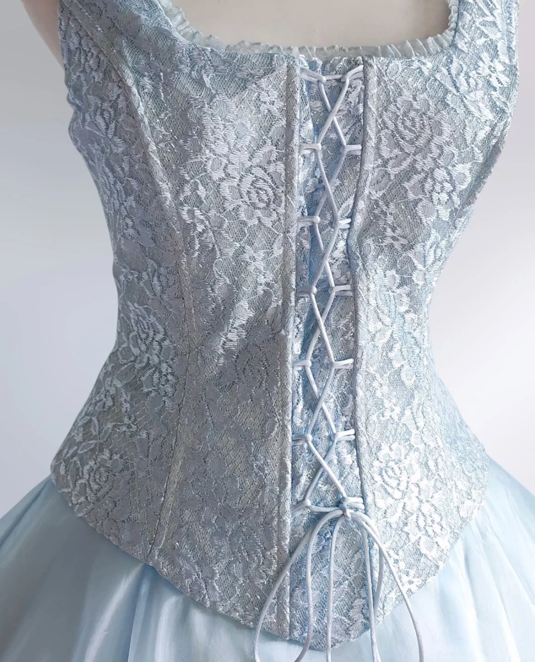 Hellblaues Tüll-Spitzen-Ballkleid, langes Abendkleid, Partykleid, fg8324