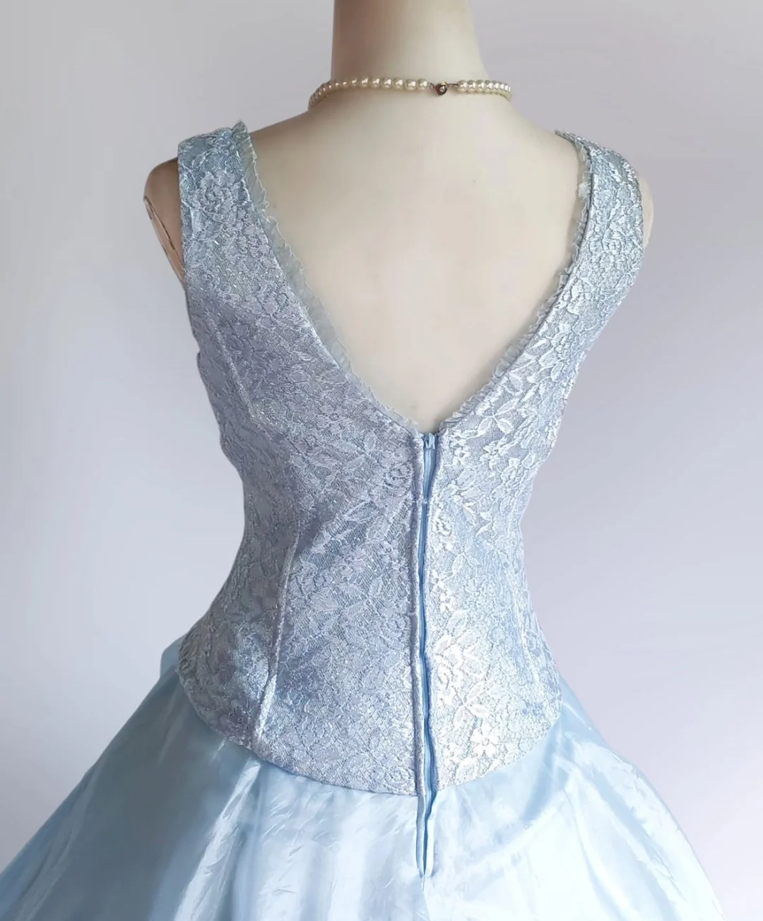 Hellblaues Tüll-Spitzen-Ballkleid, langes Abendkleid, Partykleid, fg8324