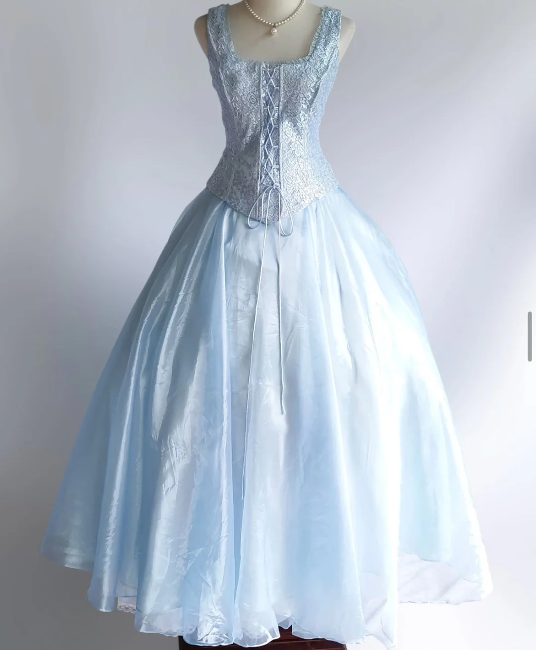 Hellblaues Tüll-Spitzen-Ballkleid, langes Abendkleid, Partykleid, fg8324