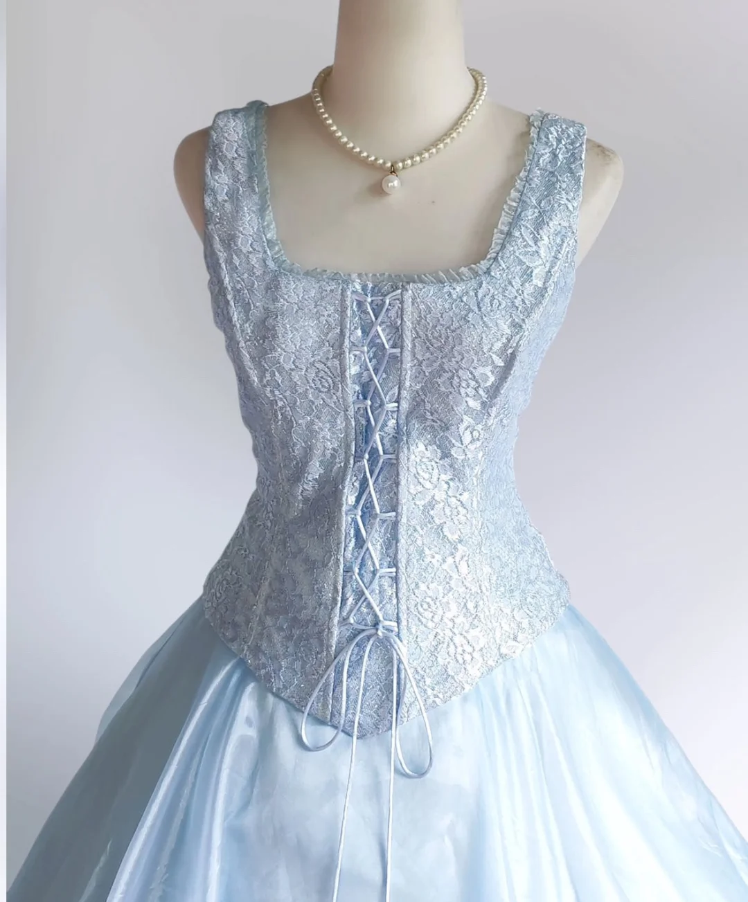 Hellblaues Tüll-Spitzen-Ballkleid, langes Abendkleid, Partykleid, fg8324