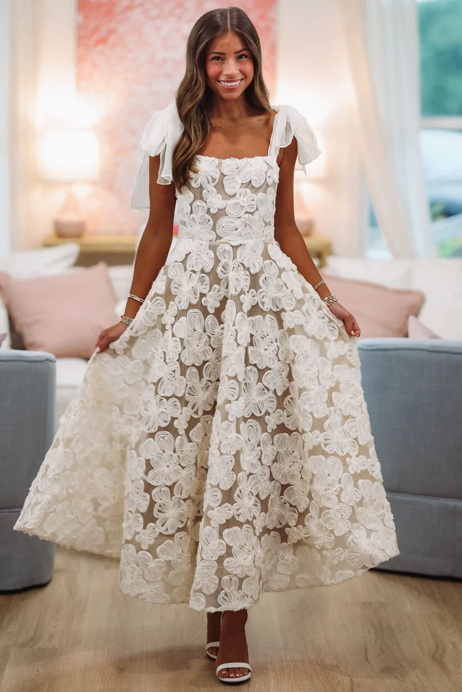 A-Linie weißes Ballkleid, Abendpartykleid für Frauen fg7445