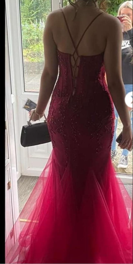 Burgundy mermaid style corset prom dress fg7643