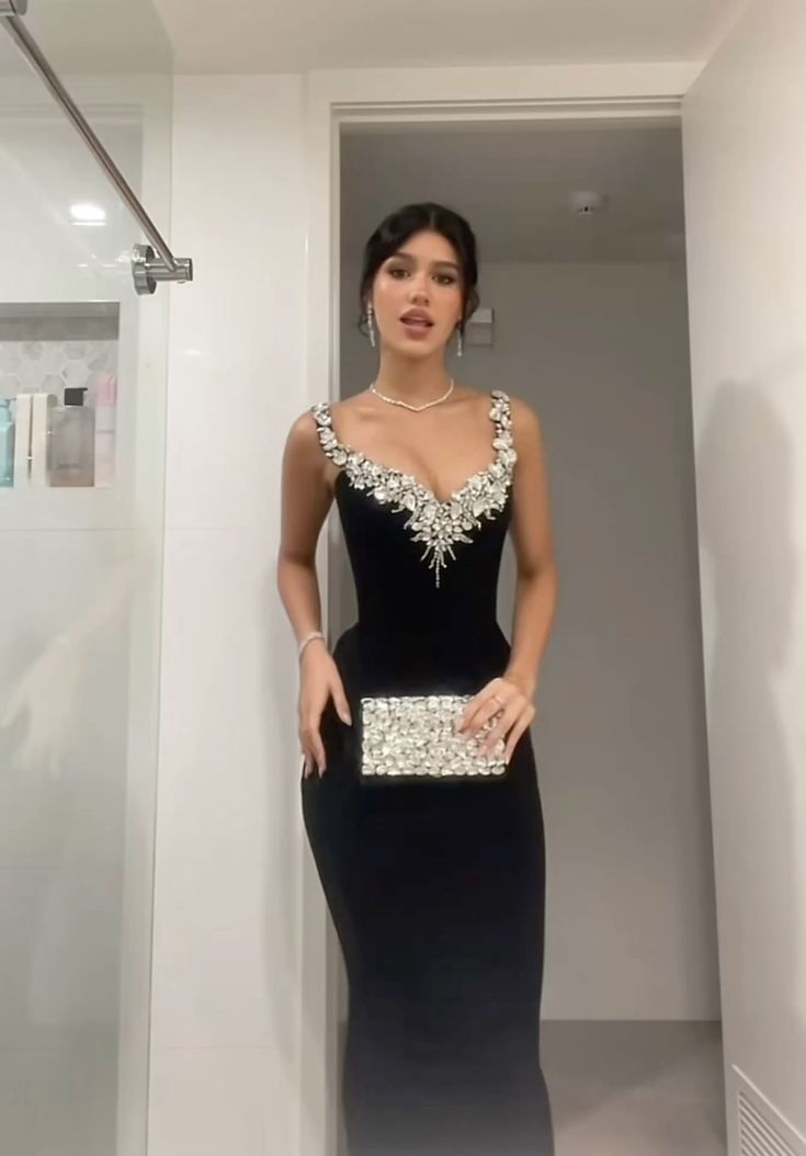Robe de soirée longue noire style sirène sexy fg7763