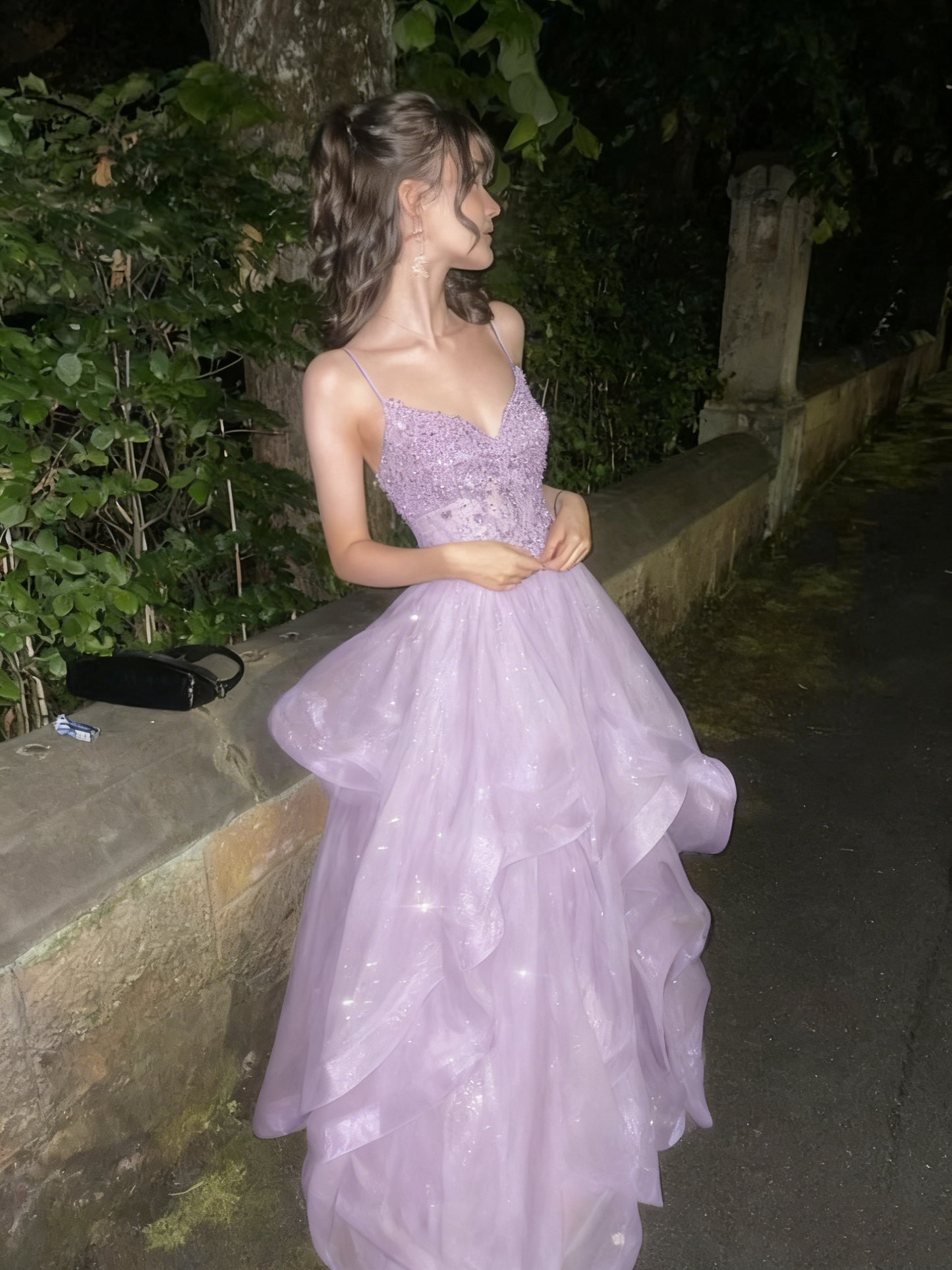 A Line Blue Shinny Tulle Party Dress Long Evening Dress Vintage Prom Dress fg8153