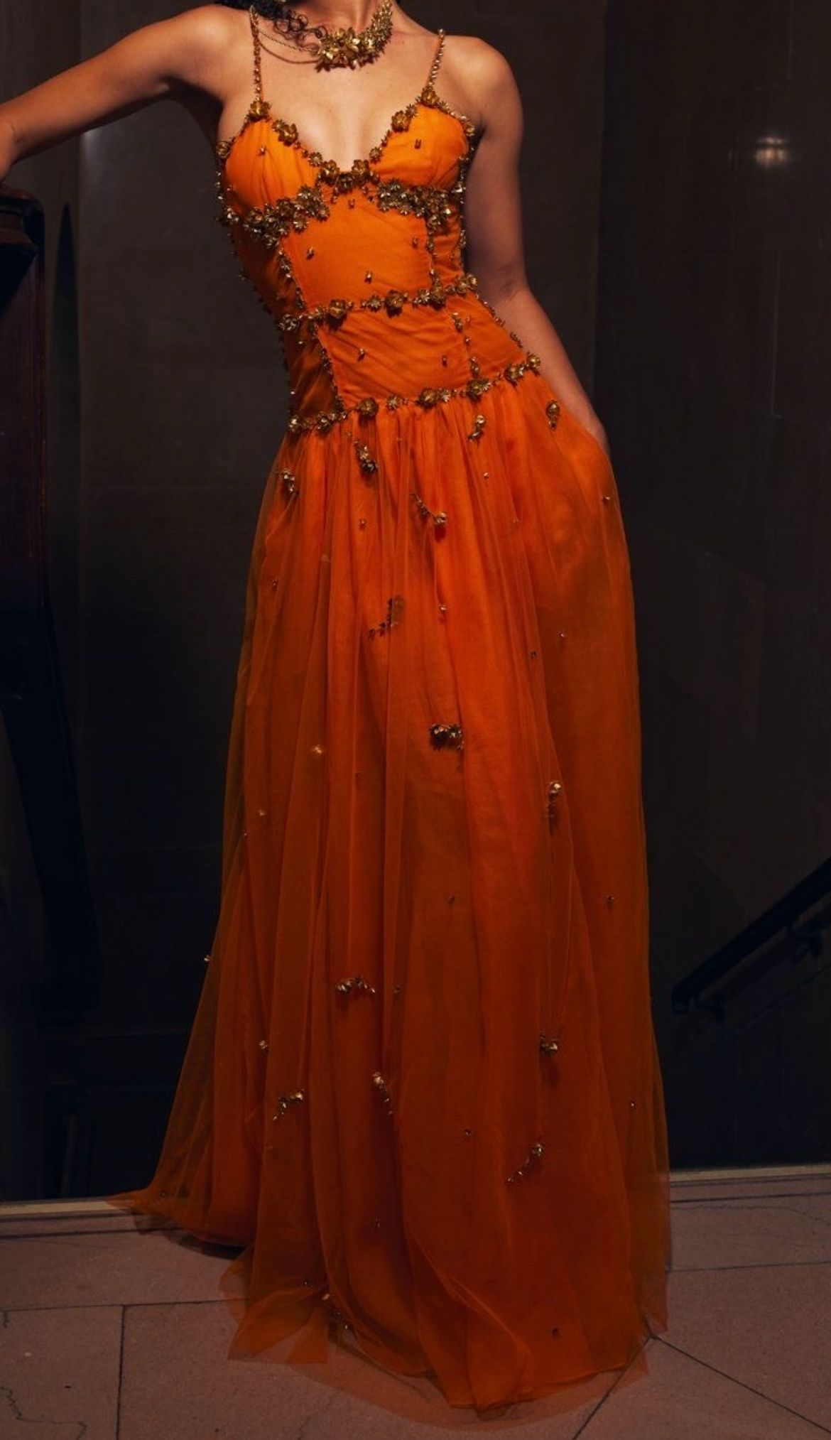 Beaded Orange Vintage Tulle Prom Dress 21st Birthday Outfit Evening Dr – formalgowns