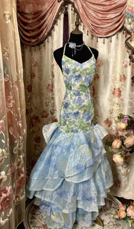 Charming Flora Printed Prom Dress Mermaid Evening Dress  fg8261