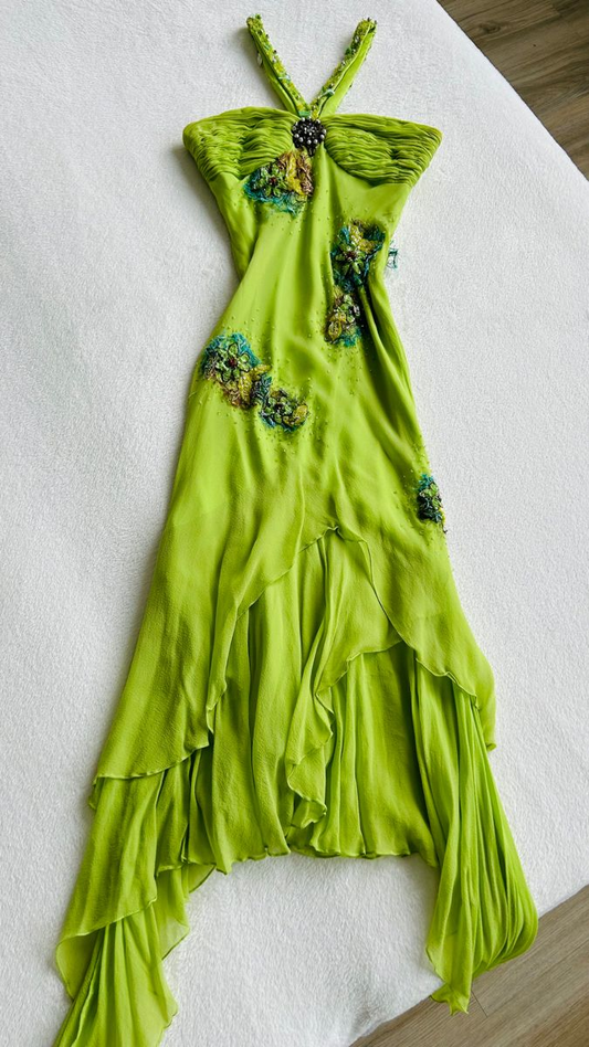 Green Chiffon Vintage Prom Dress Formal Evening Dress  fg8268