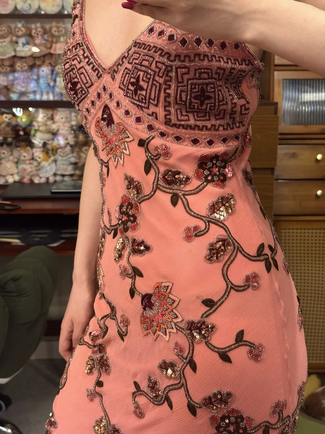 Beaded Vintage Midi Evening Dress Birthday Outfit Prom Dress fg8279