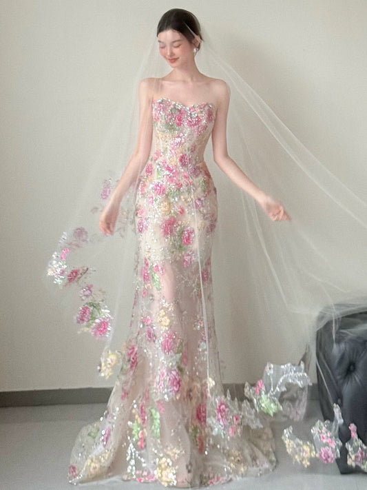 Sweetheart Mermaid Bead Flora Wedding Dress Sexy Evening Dress Prom Dress  fg8280