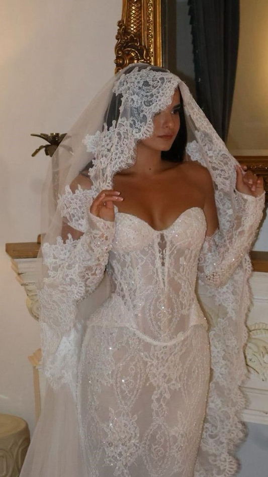 Vintage  Mermaid Wedding Dresses Lace Bodycon Bridal Dress fg8284