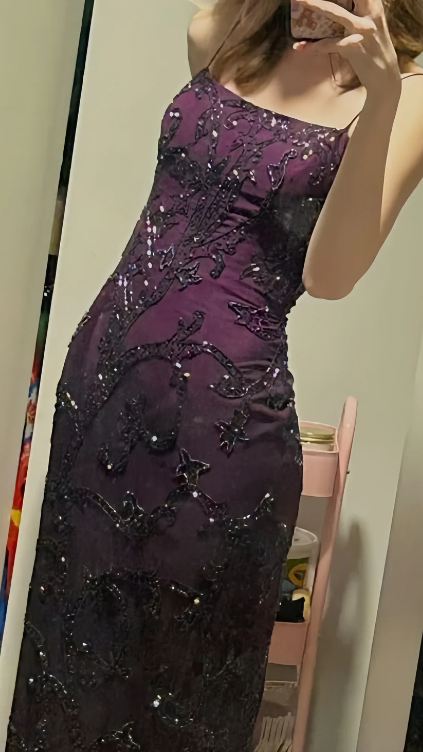 Purple Sheath Beaded Prom Dresses Long Slim Evening Party Dress fg8287