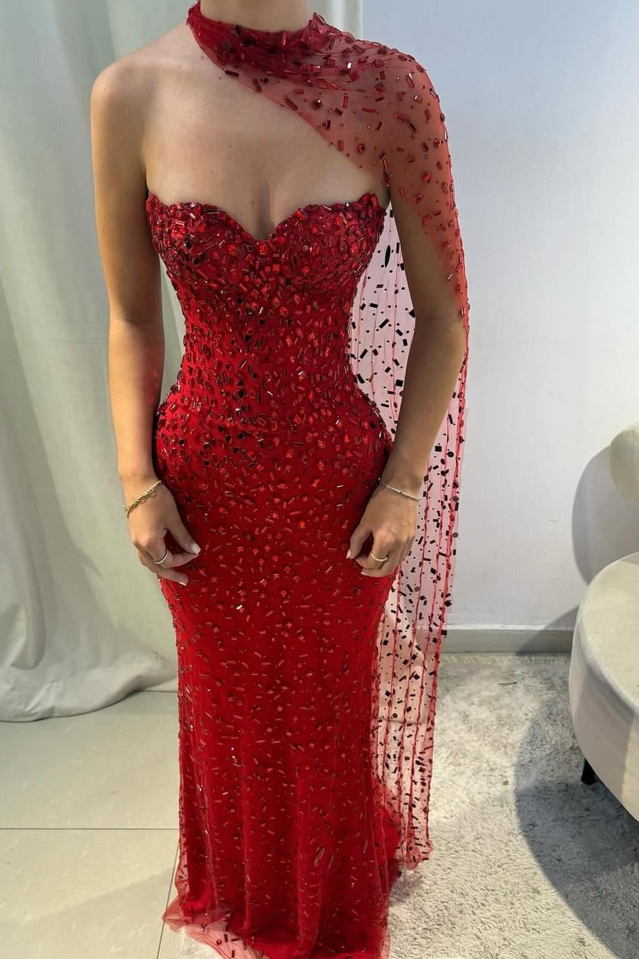 Burgunderrotes Meerjungfrau-Ballkleid mit Perlen, sexy, formelles Partykleid, Geburtstagsoutfit fg8322