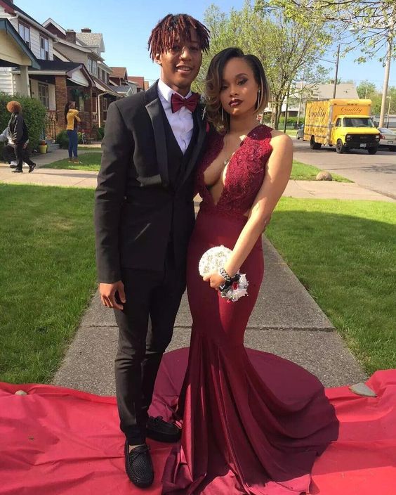 2023 Charming Mermaid Burgundy Lace Open Front Long Prom Dresses fg319 formalgowns 2023 Charming Mermaid Burgundy Lace Open Front Long Prom Dresses fg319 formalgowns