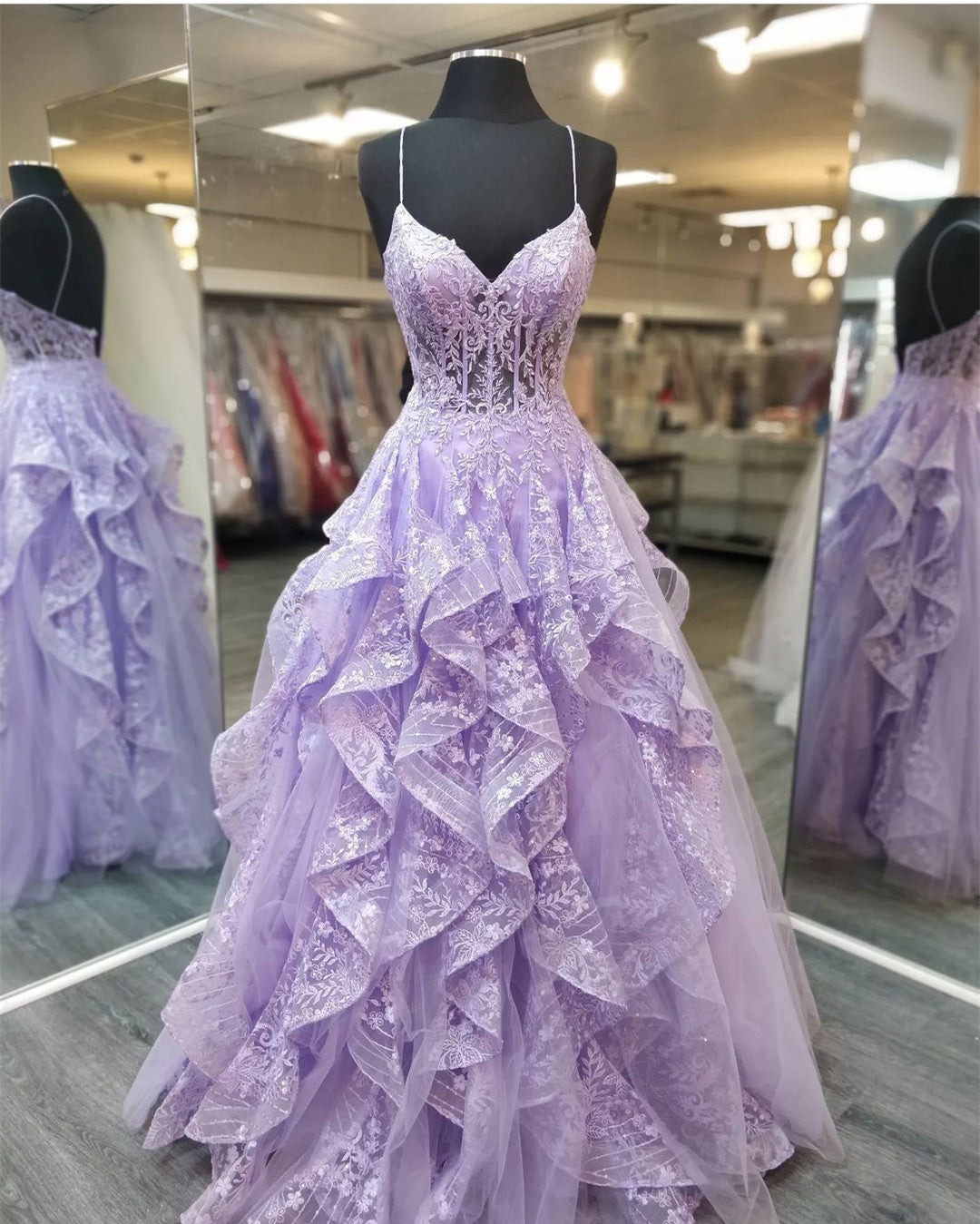 Spaghetti Staps Lilac Prom Dresses Evening Gowns with Sheer Bodice fg3184 Spaghetti Staps Lilac Prom Dresses Evening Gowns with Sheer Bodice fg3184