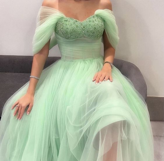 Off The Shoulder Green Evening Party Dresses fg2963