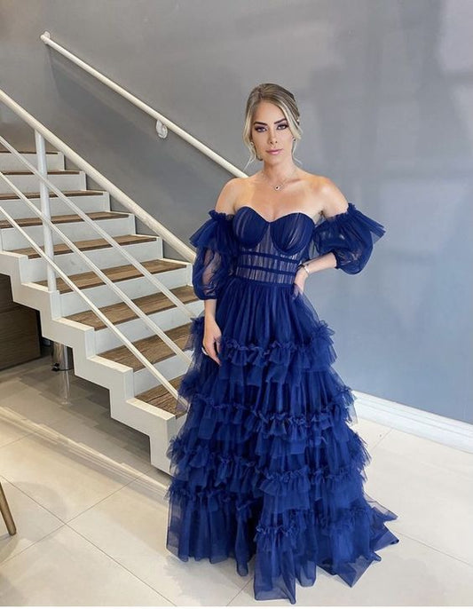 Robe de bal longue et sexy bleue à la mode fg2825