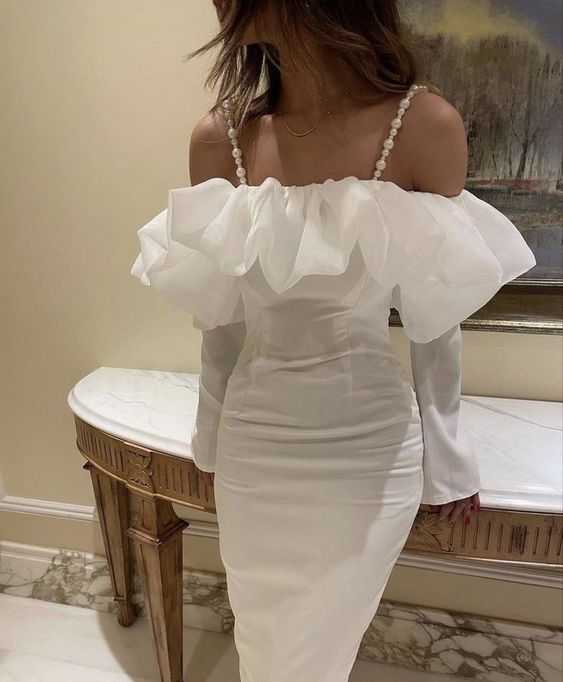 Vintage White Tulle Midi Prom Dress fg2976