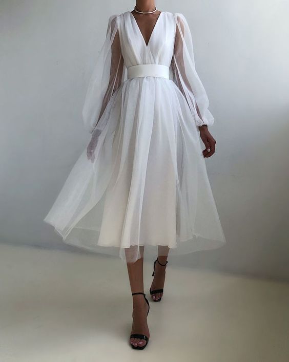 graduation dress puff sleeve Short White Graduation Party Dress with Short Sleeves White / XSmall
