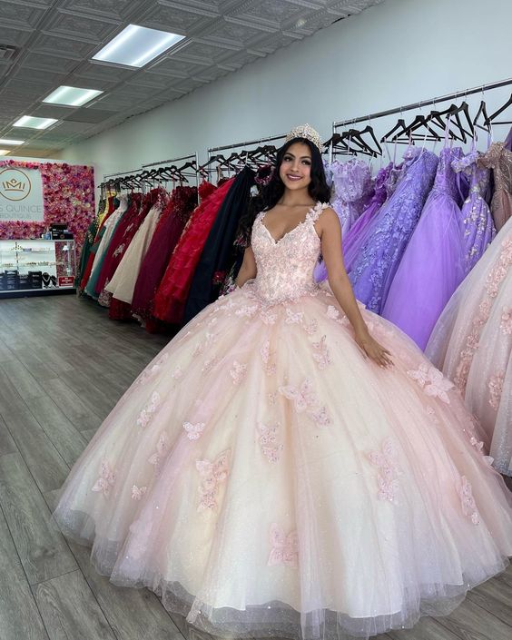 Butterfly quinceañera dress Ball Gown Lace Appliques Corset Sweet 15 Prom Dresses fg2810