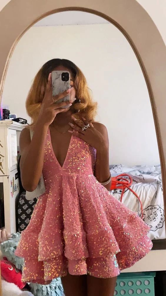 Tenue d'anniversaire pour 16 ans, robe noire Hoco pour fille, robe de soirée rose à paillettes fg2944