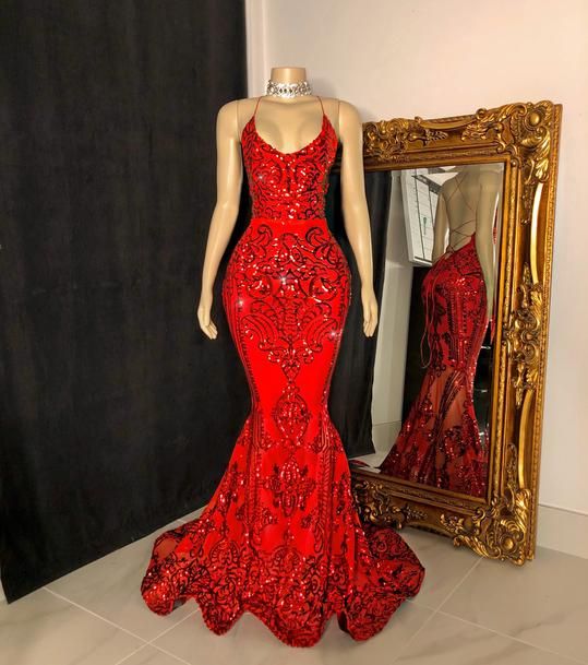 Robe de bal rouge, robe de bal longue au sol, robe sirène fg3097