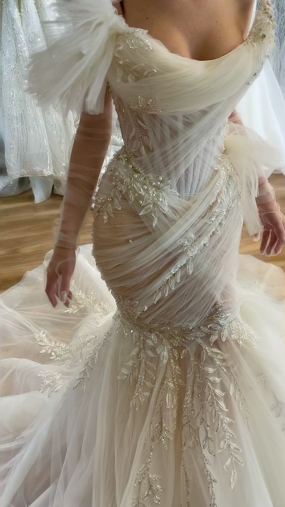 Robe de bal longue en dentelle ivoire, robe de soirée, robe de mariée fg2467