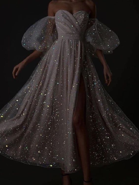 Sexy Partykleid für Damen, superglänzend, mit Puffärmeln, fg2590