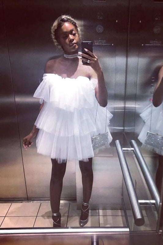 Jolie robe de soirée blanche bustier en tulle pour les 16 ans (fg1449)