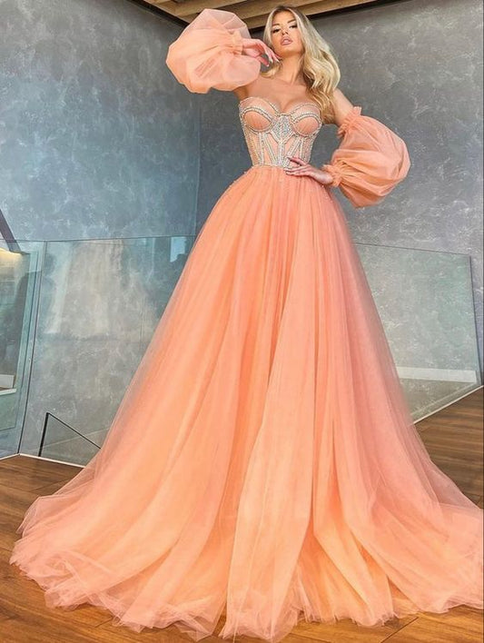 Robe de bal longue en tulle, robe de soirée fg2391