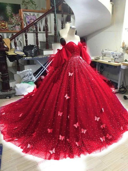 Robe de Quinceanera rouge avec cape, motif floral 3D, robe de bal, robe de bal, fg2514